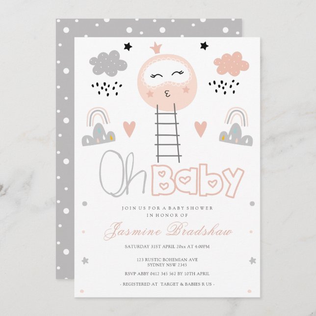 Invitation Baby shower Pathway to the Moon Oh Baby (Devant / Derrière)