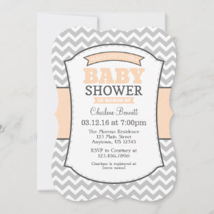 Invitation Baby shower Peach Grey Chevron
