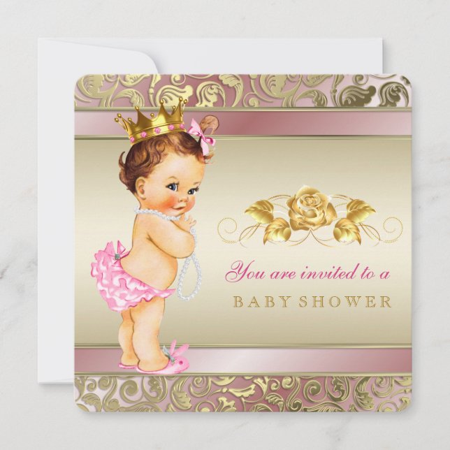 Invitation Baby shower Pearl rose et or (Devant)