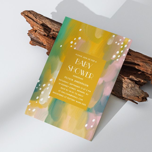 Invitation Baby shower peint à l'huile jaune moderne et brill (Créateur téléchargé)