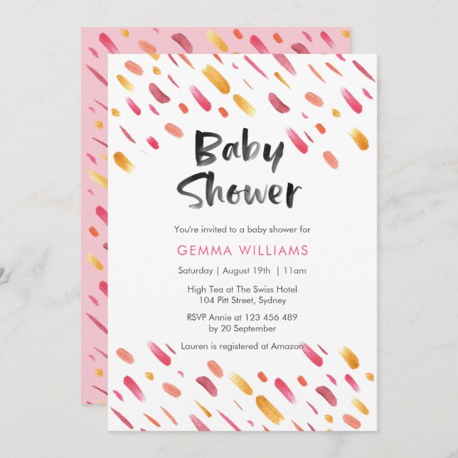 invitation baby shower | Peinture abstraite rose (Devant / Derrière)