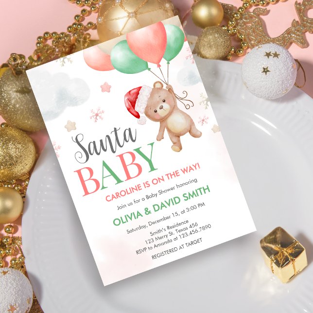 Invitation Baby shower père Noël (Santa Baby Bear Baby Shower Invitation)