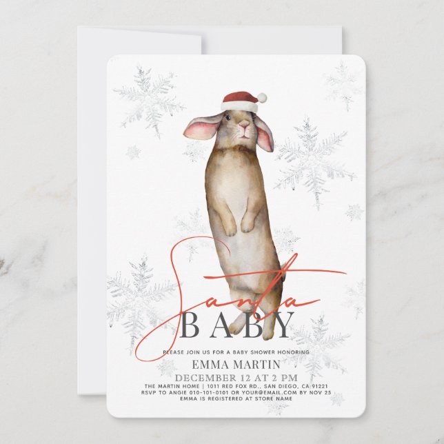Invitation Baby shower père Noël Baby Bunny Snowflakes (Devant)