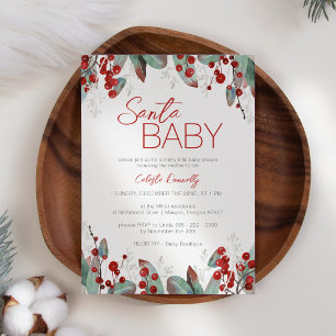 Invitation Baby shower Père Noël classique de Noël vert