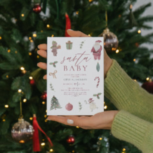 Invitation Baby shower Père Noël de Noël aquarelle