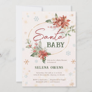 Invitation Baby shower Père Noël de Noël Poinsettia Red Gold