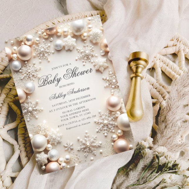 Invitation Baby shower Perles et flocons de neige (Créateur téléchargé)