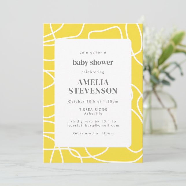 Invitation Baby shower personnalisé Abstrait Art moderne Jaun (Debout devant)