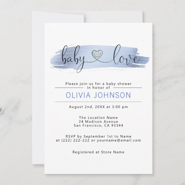 Invitation Baby shower Personnalisé Bébé Amour Bleu Blancs (Devant)