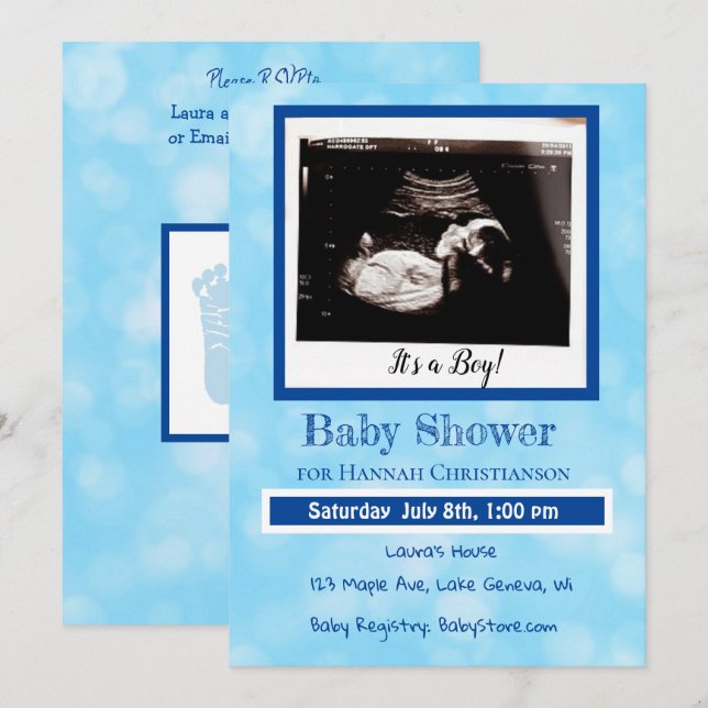 Invitation Baby shower Personnalisé Blue Baby Boy Ultrasound (Devant / Derrière)