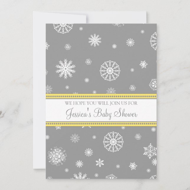 Invitation Baby shower personnalisé de Noël de neige gris jau (Devant)