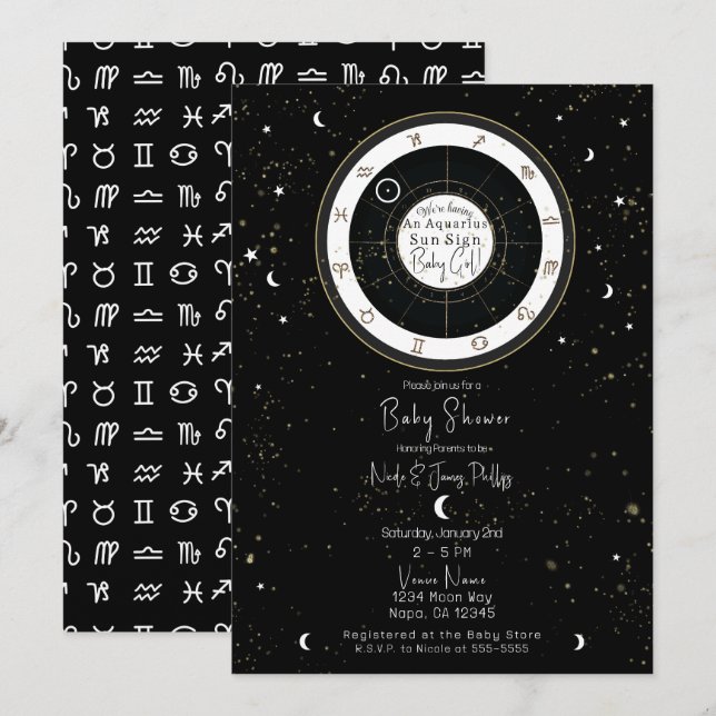 Invitation Baby Shower personnalisé du signe astrologique du  (Devant / Derrière)