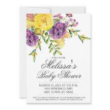 Invitation Baby shower personnalisé, jaune violet