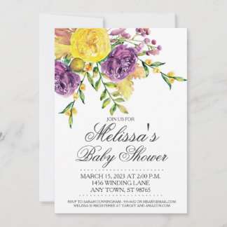 Invitation Baby shower personnalisé, jaune violet