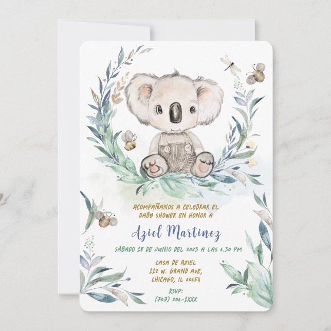 Invitation Baby Shower personnalisé Koala garçon (Devant)