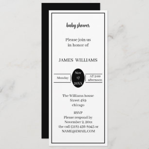 Invitation Baby shower Personnalisé Noir Et Blanc Simple