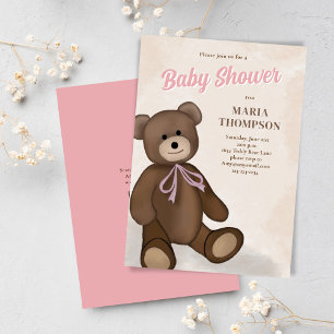 Invitation Baby shower personnalisé Ours en Teddy Vintage ros