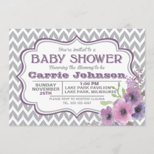 Invitation Baby shower Personnalisé Purple & Grey Chevron