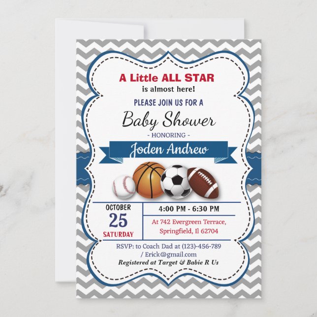 Invitation Baby shower personnel All Star Little (Devant)