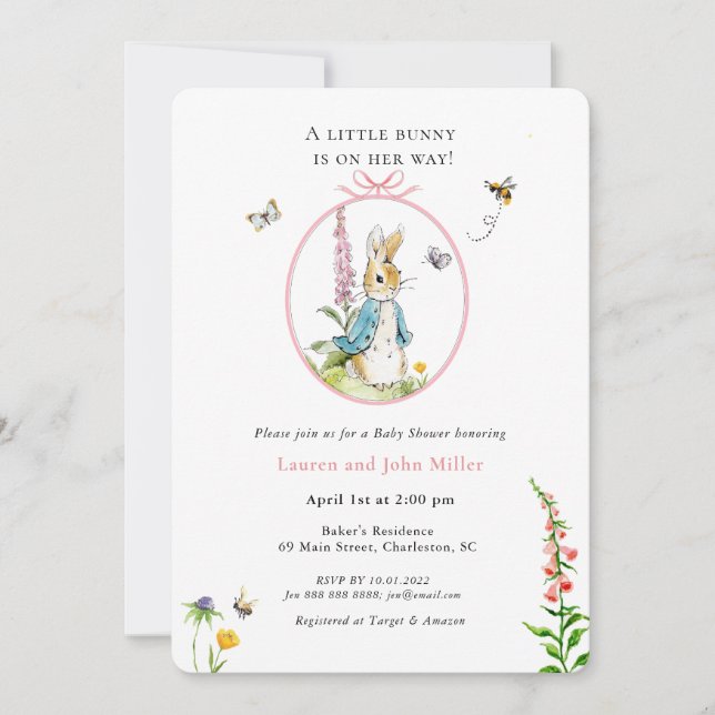 Invitation Baby shower Peter Rabbit Blue Baby Girl Couples (Devant)