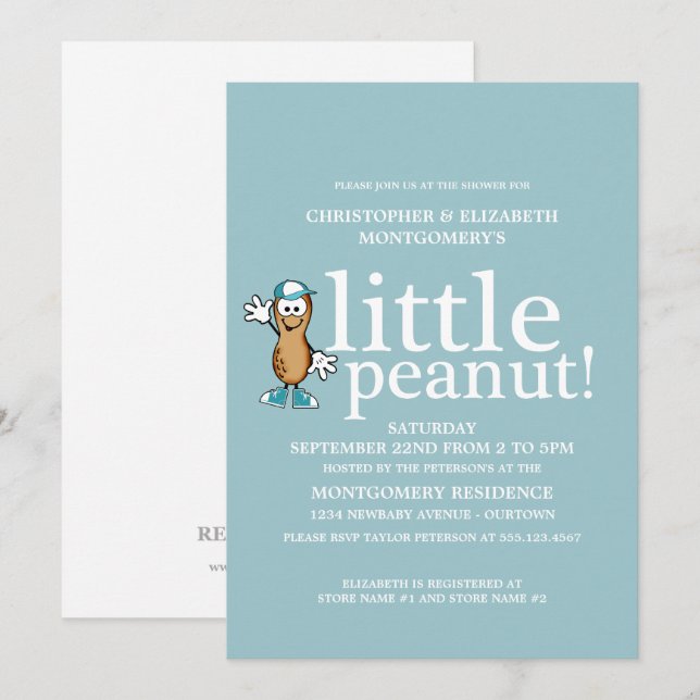 Invitation Baby shower Petit cacahuète (Bleu) (Devant / Derrière)