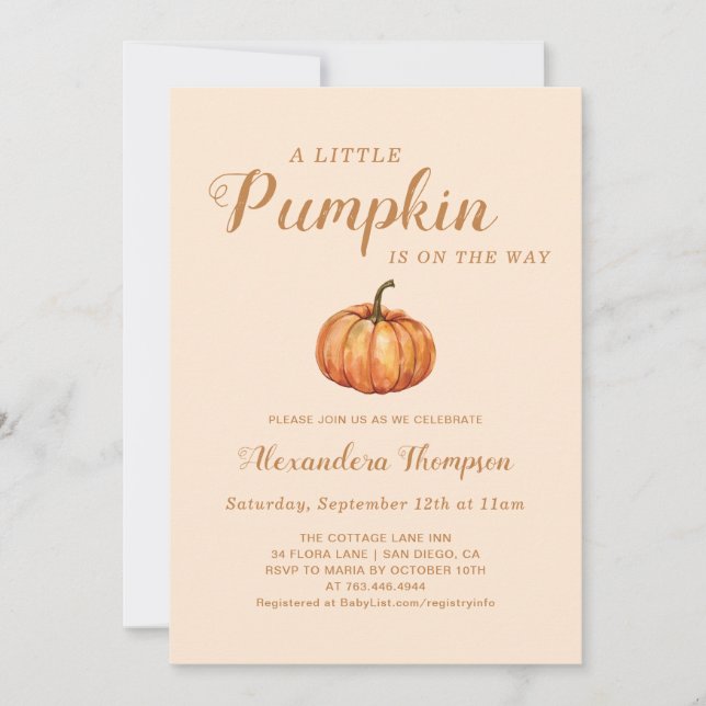 Invitation Baby shower Petit Citrouille Automne (Devant)
