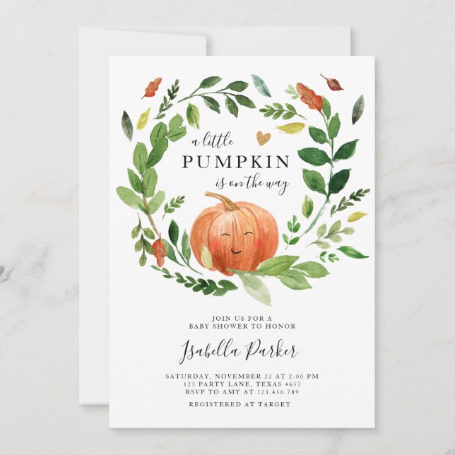 Invitation Baby shower Petit Citrouille Automne Rustique Verd (Devant)