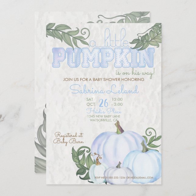 Invitation Baby shower petit Citrouille Blue Boy (Devant / Derrière)