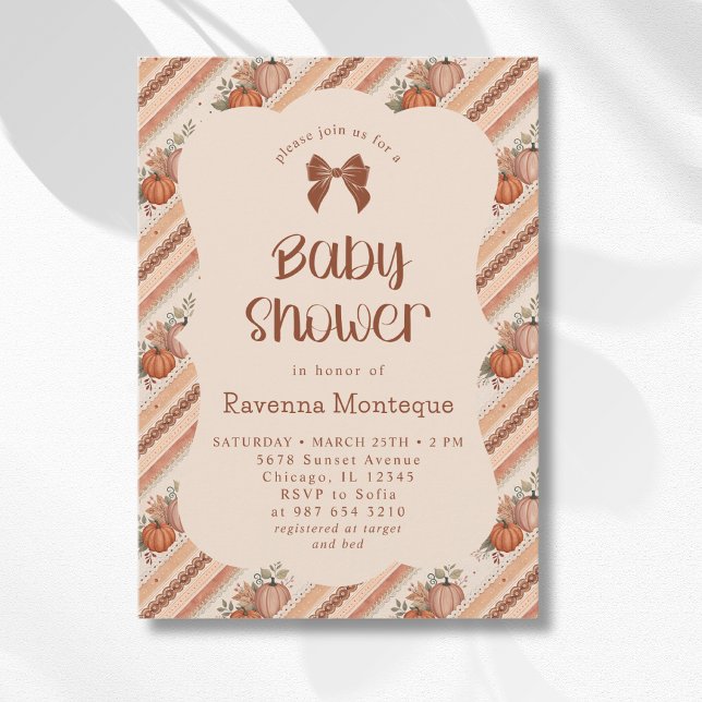 Invitation Baby Shower Petit Citrouille Orange Rayé (Créateur téléchargé)
