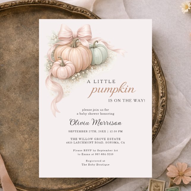 Invitation Baby Shower Petit Citrouille Rose Ruban (Créateur téléchargé)