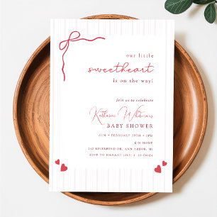 Invitation Baby Shower Petit Cœur à Ruban Rose