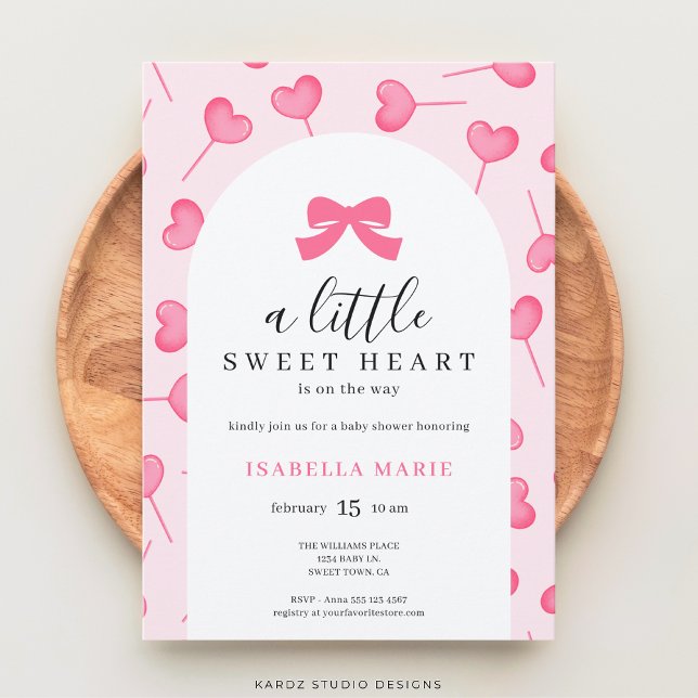 Invitation Baby Shower Petit Cœur Rose (Baby Shower invite shown in 5x7 size. Personalize and choose corner style and paper before checkout.)