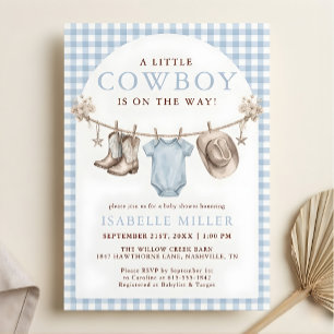 Invitation Baby Shower Petit Cow-Boy Corde à Linge Bleue