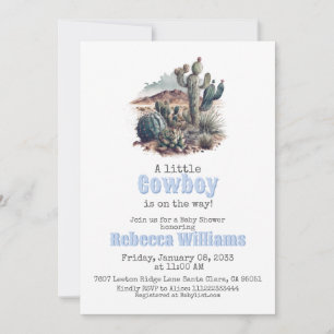 Invitation Baby shower petit cowboy Western Blue Boy