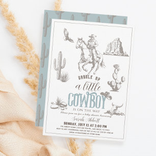 Invitation Baby shower petit cowboy Western Blue Boy