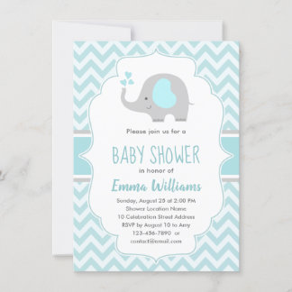 Invitation Baby shower petit éléphant bleu gris mou