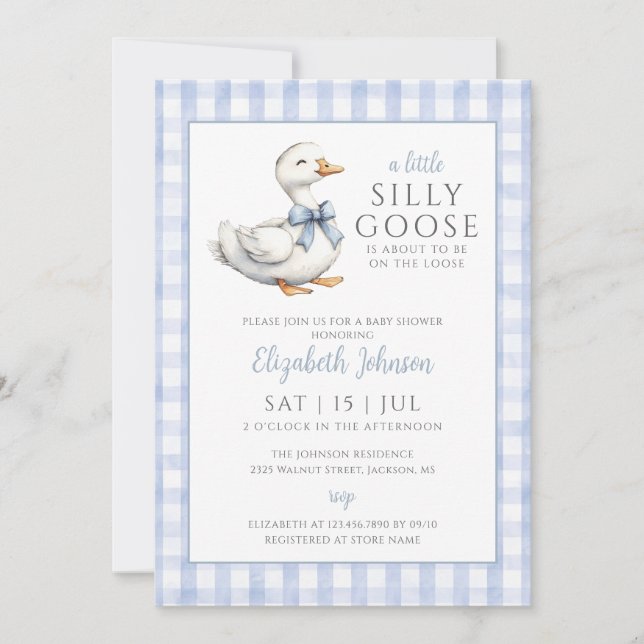 Invitation Baby Shower Petit Garçon Oie Bleue Fou (Devant)