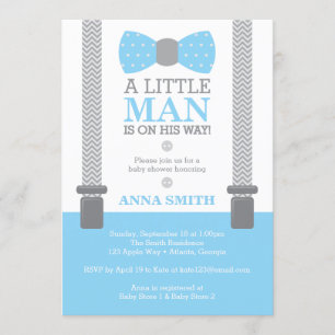 Invitation Baby shower petit homme, Bleu bébé, gri