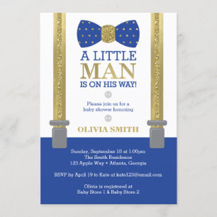 Invitation Baby shower Petit Homme, Bleu, Faux Or