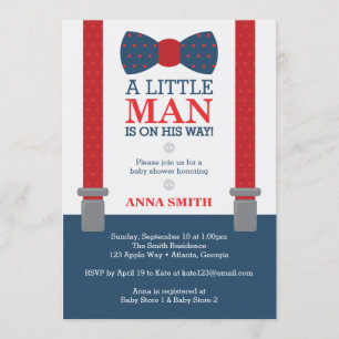 Invitation Baby shower Petit Homme, Bleu, Rouge