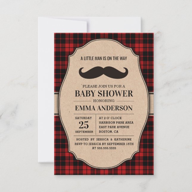 Invitation Baby shower Petit Homme Garçon - Mousta (Devant)