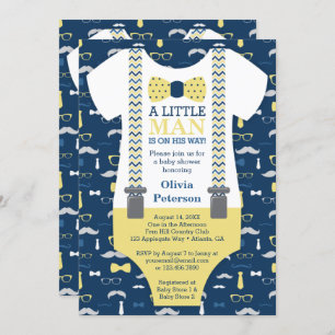Invitation Baby shower Petit Homme, Jaune, Bleu