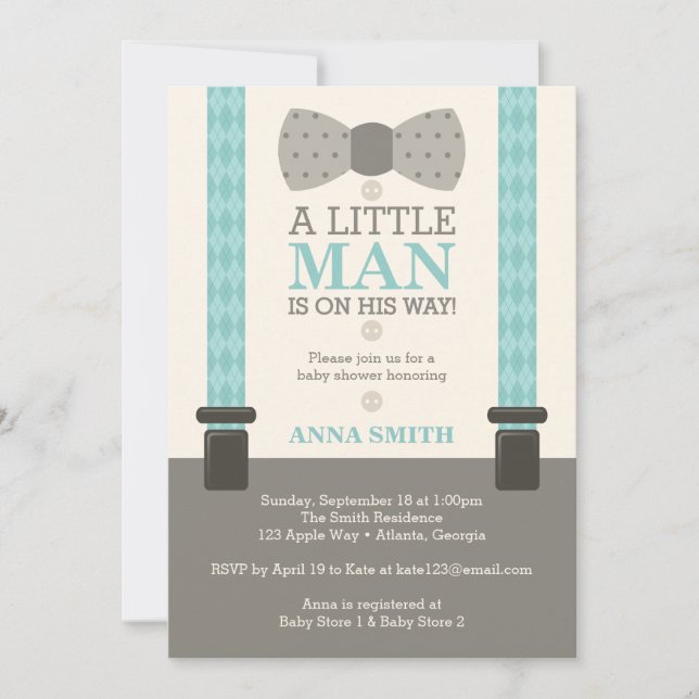 Invitation Baby shower Petit Homme, Turquoise (Devant)