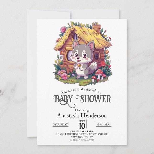 Invitation Baby shower petit loup assez numérique (Devant)