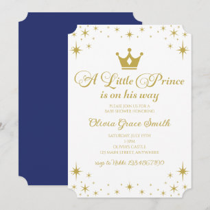 Invitation Baby Shower Petit Prince Bleu Royal Or