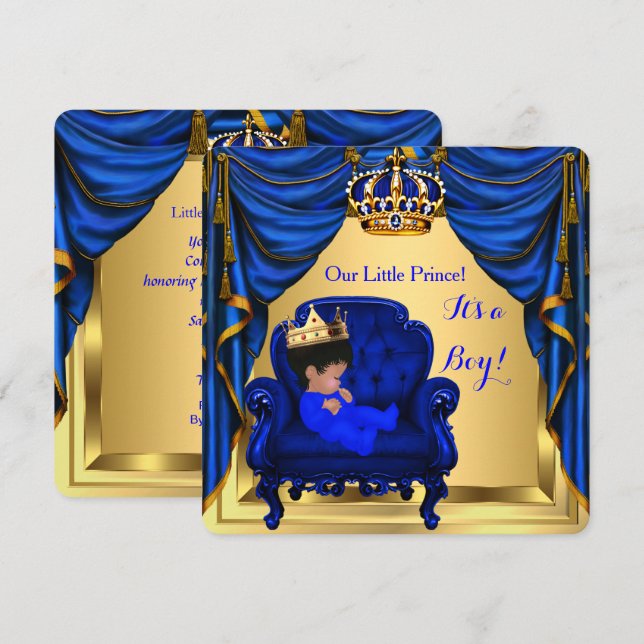 Invitation Baby shower Petit Prince Royal Blue Gold (Devant / Derrière)