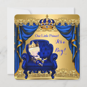 Invitation Baby shower Petit Prince Royal Blue Golden 3