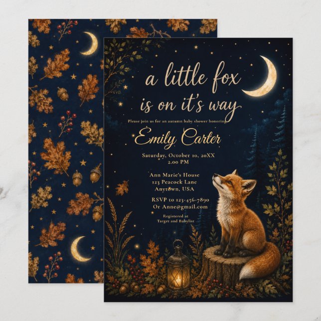 Invitation Baby Shower Petit Renard Automnal (Devant / Derrière)