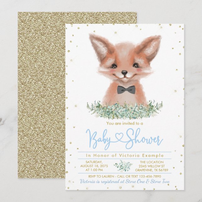 Invitation Baby Shower Petit Renard Garçon (Devant / Derrière)