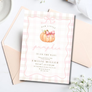 Invitation Baby Shower Petite Citrouille Automne Rose Ruban C